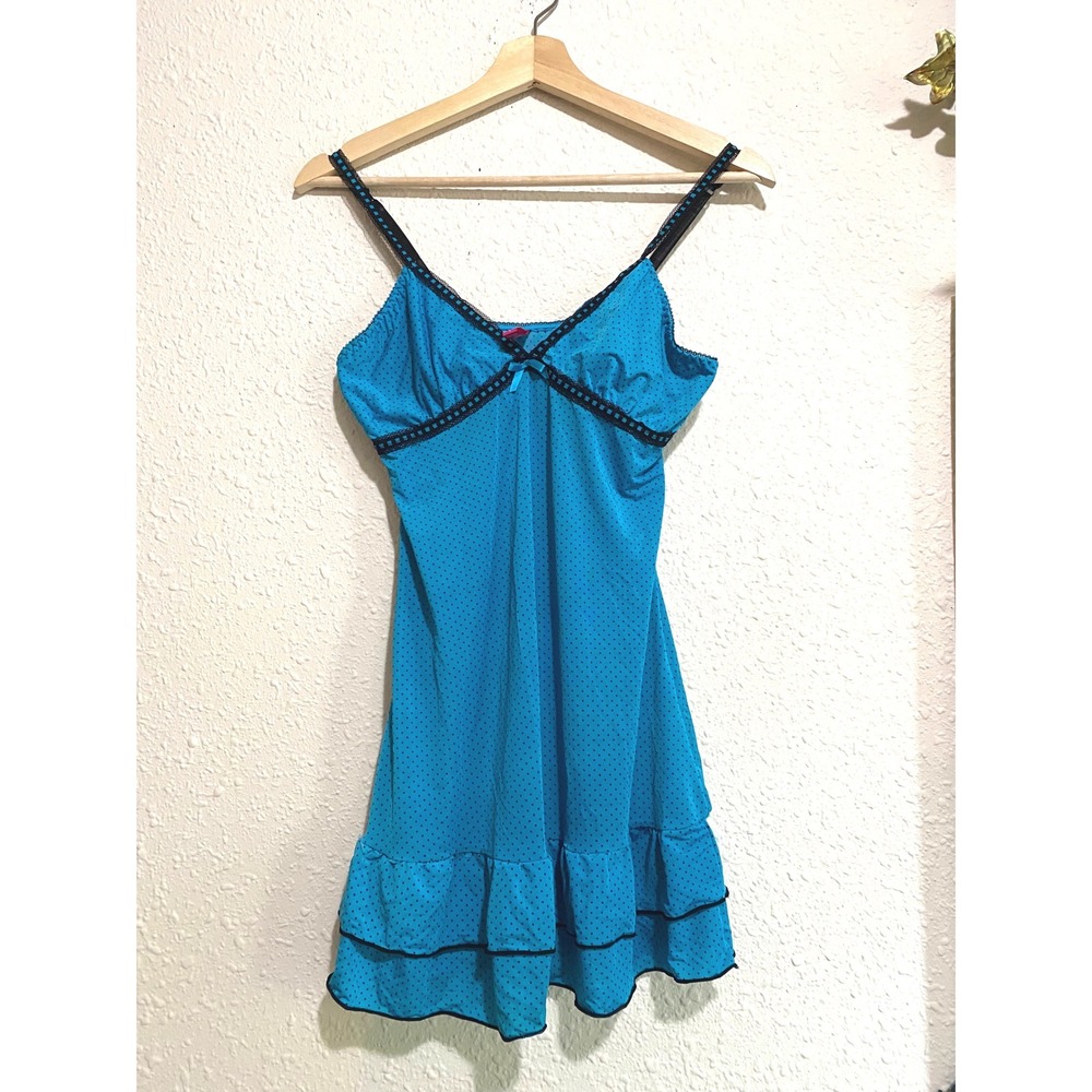 Pucker Up! Turquoise Blue y2k festival fairy Polka Dot Babydoll Chemise Large